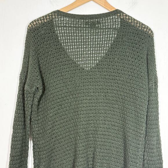 American Eagle Pullover Sweater Size Small Green V-Neck Cable Knit Preppy - Picture 5 of 9